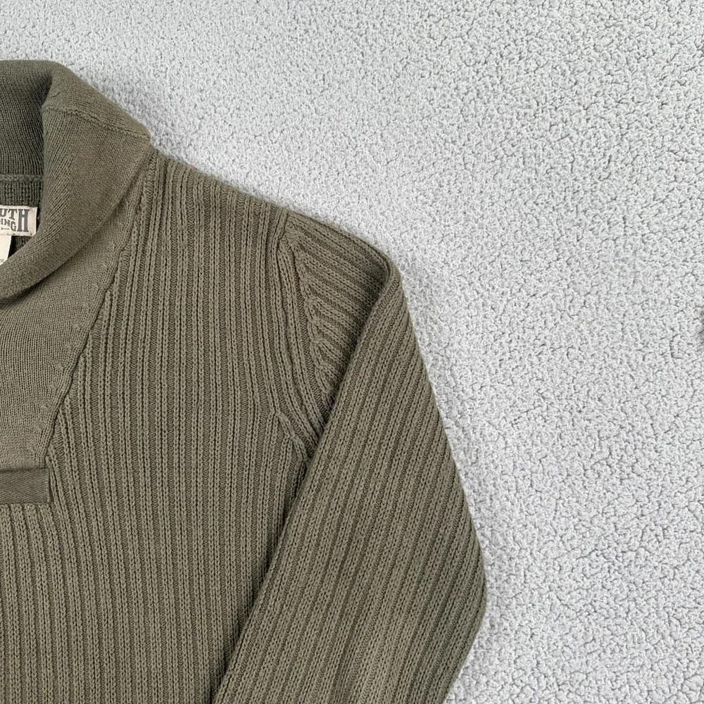 Duluth Trading Co Shawl Collar Infantry Sweater Men Medium Green Cotton Wool